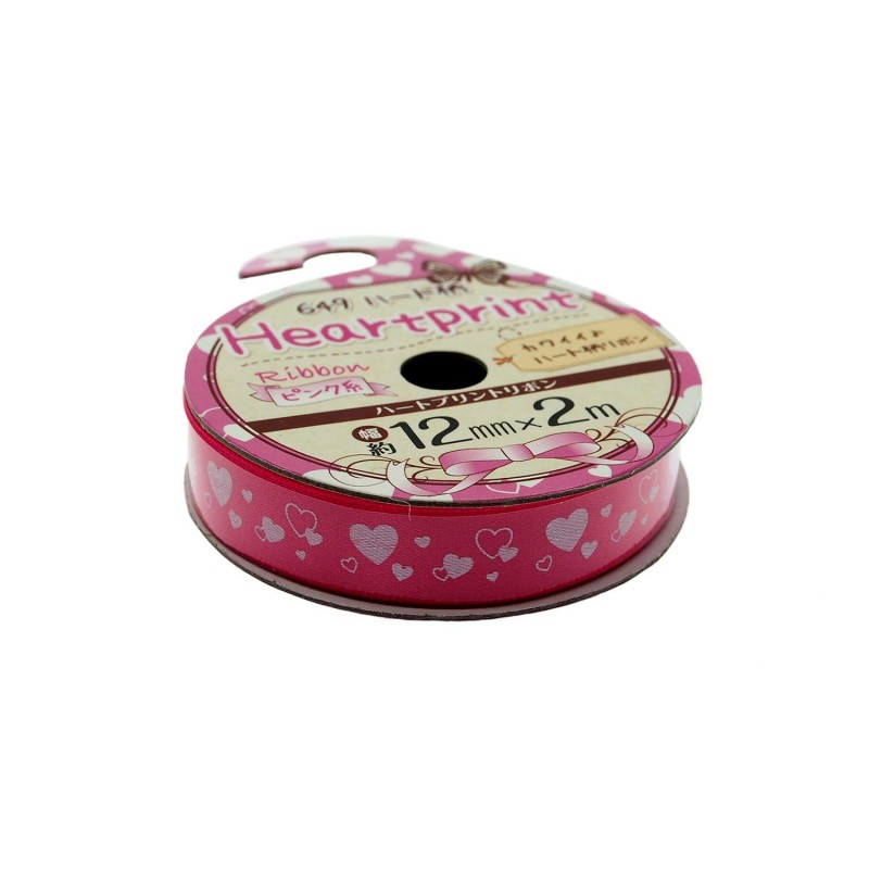 Ribbon Printed Big Hearts Pink 12mm x 2m